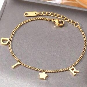Gold Plated Stainless Steel Letter Charm Bracelet – Star Accent